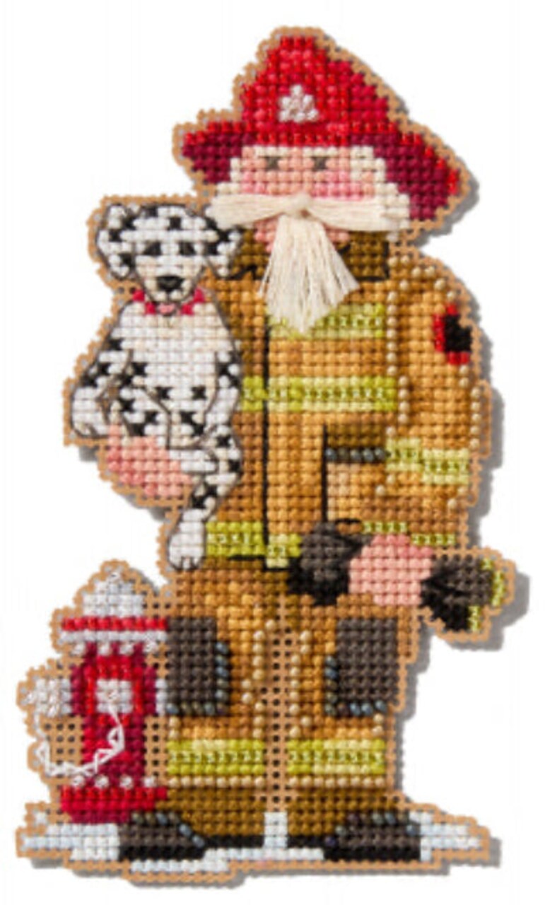 DIY Mill Hill Firefighter Santa Dog Beaded Counted Cross Stitch Ornament Kit